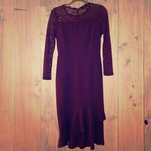 Red Floral lace long sleeve slim fit dress
